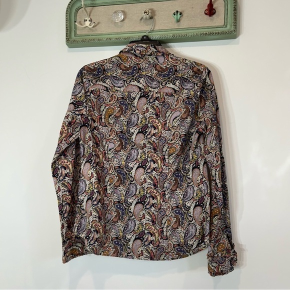 J. Crew Art Fabric Popover Top Paisley Cotton Band Collar Boho button down shirt - Picture 3 of 8